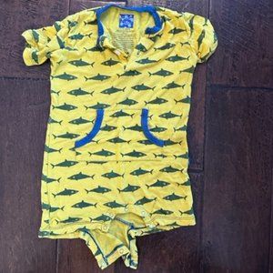 Kickee Pants 3-6 Month Button Romper - Super Soft and Light for Summer (Sharks!)